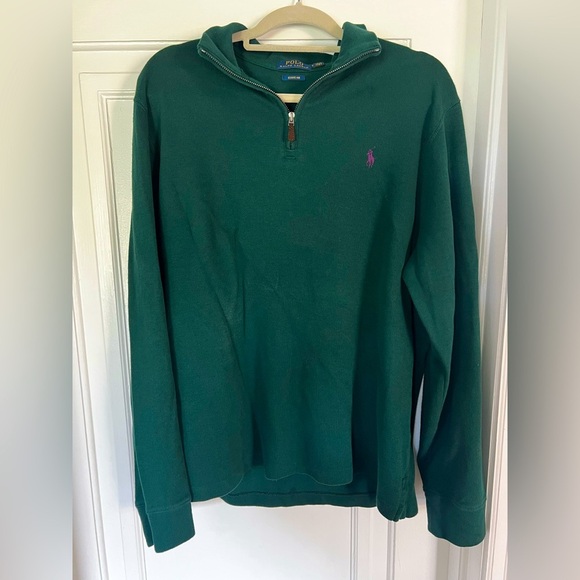 Polo Ralph Lauren Estate Rib Quarter-Zip Pullover – Forest Green, Logo , Size L - Picture 1 of 12